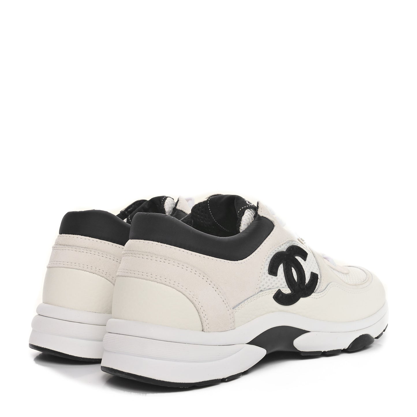 Mesh Suede Calfskin Grained Calfskin Womens CC Sneakers 38.5 White Black