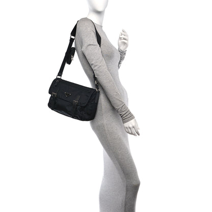 Prada Re-Nylon Vela Saffiano Pocket Double Buckle Messenger Shoulder Bag Black 2 of 11