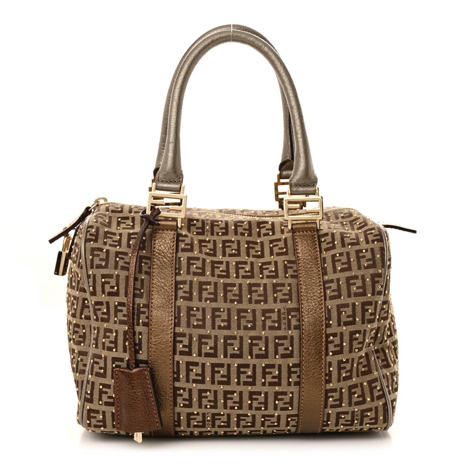 Fendi Zucchino Spalmati Studded Boston Mogano Panna Bruciato 1 of 11