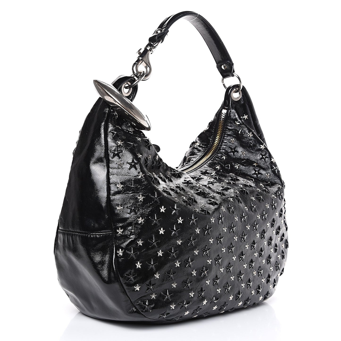 Metallic Calfskin Star Studded Sky Hobo Black