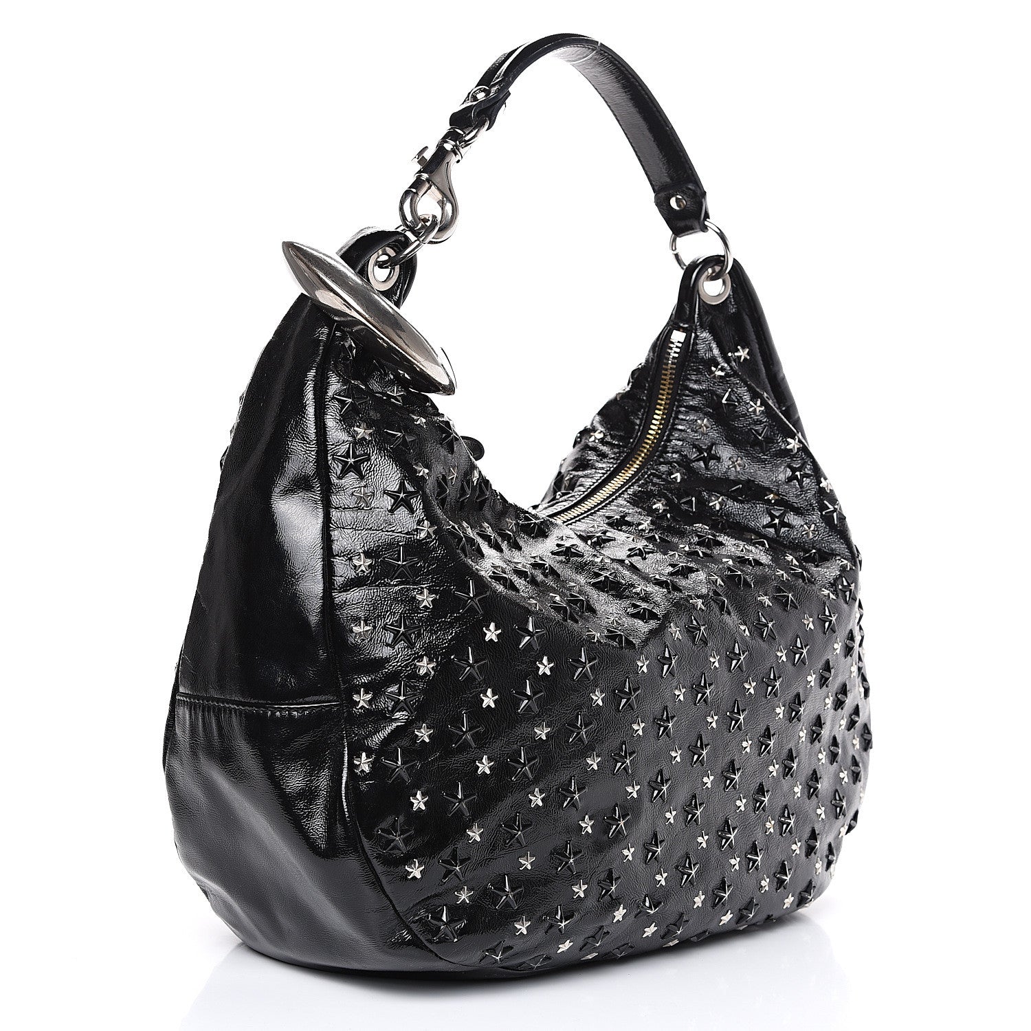 Jimmy Choo Metallic Calfskin Star Studded Sky Hobo Black 2 of 10