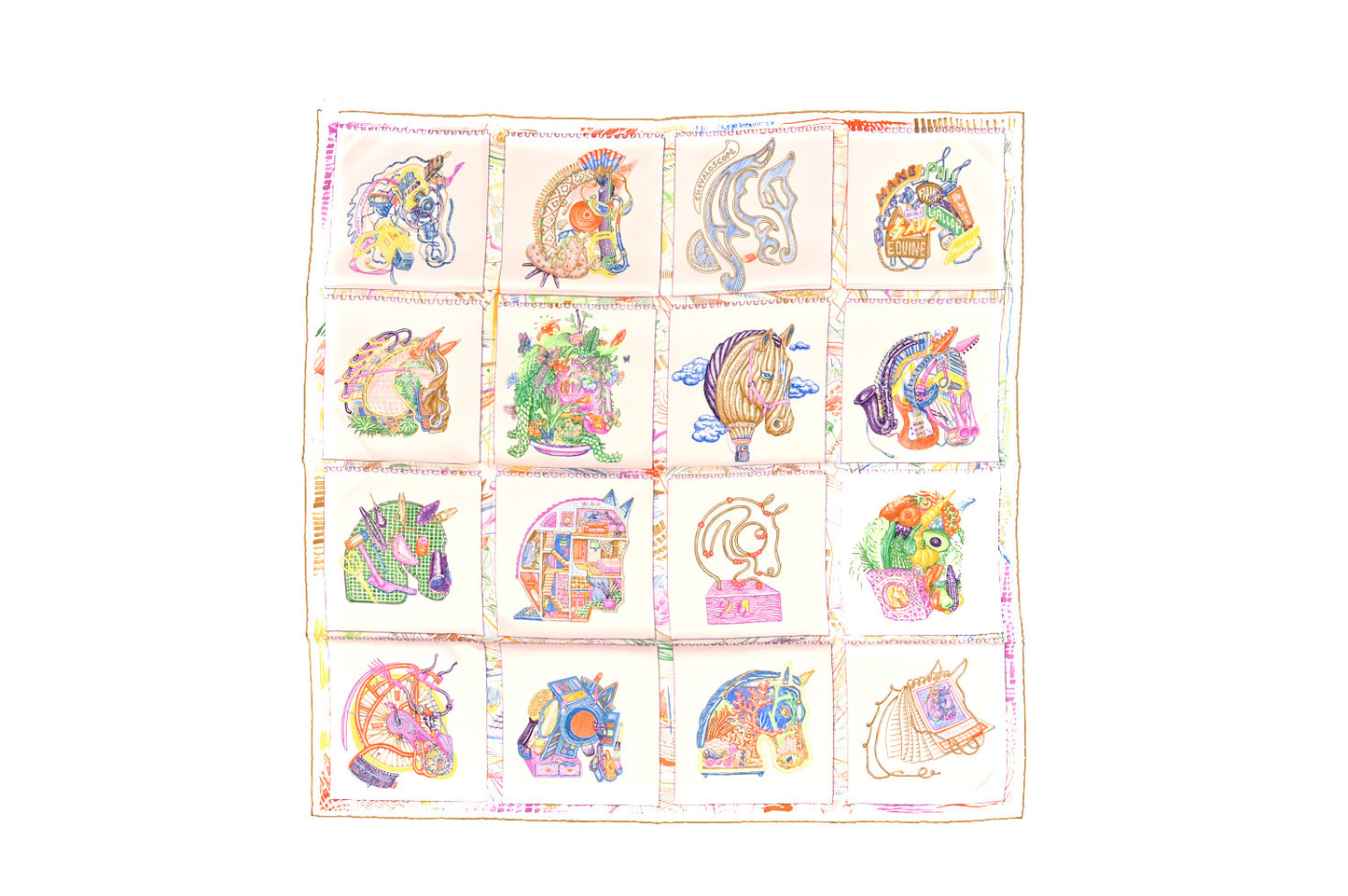 Silk Chevaloscope Scarf 90 White Bleu Multicolor