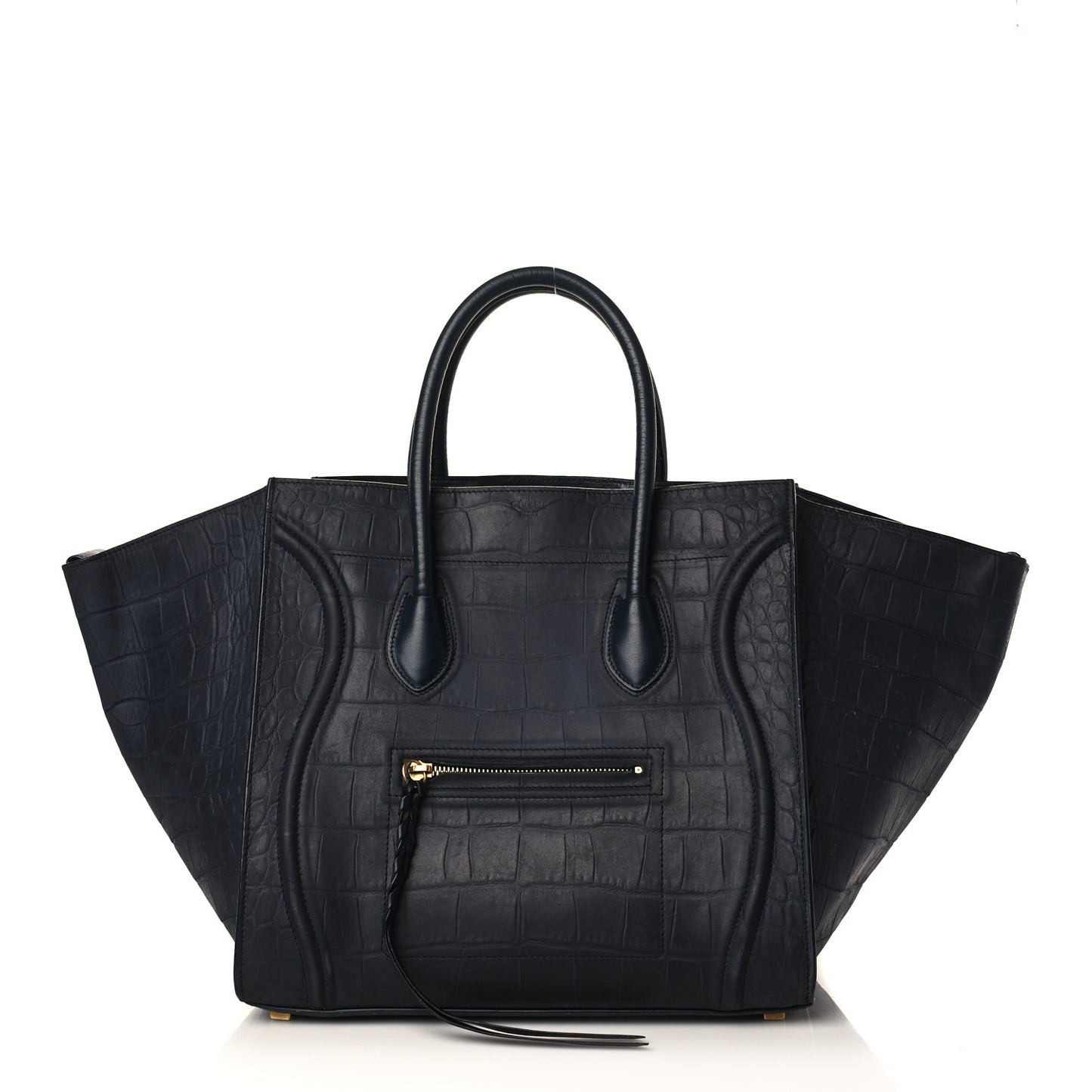 Crocodile Embossed Calfskin Medium Phantom Luggage Navy Blue