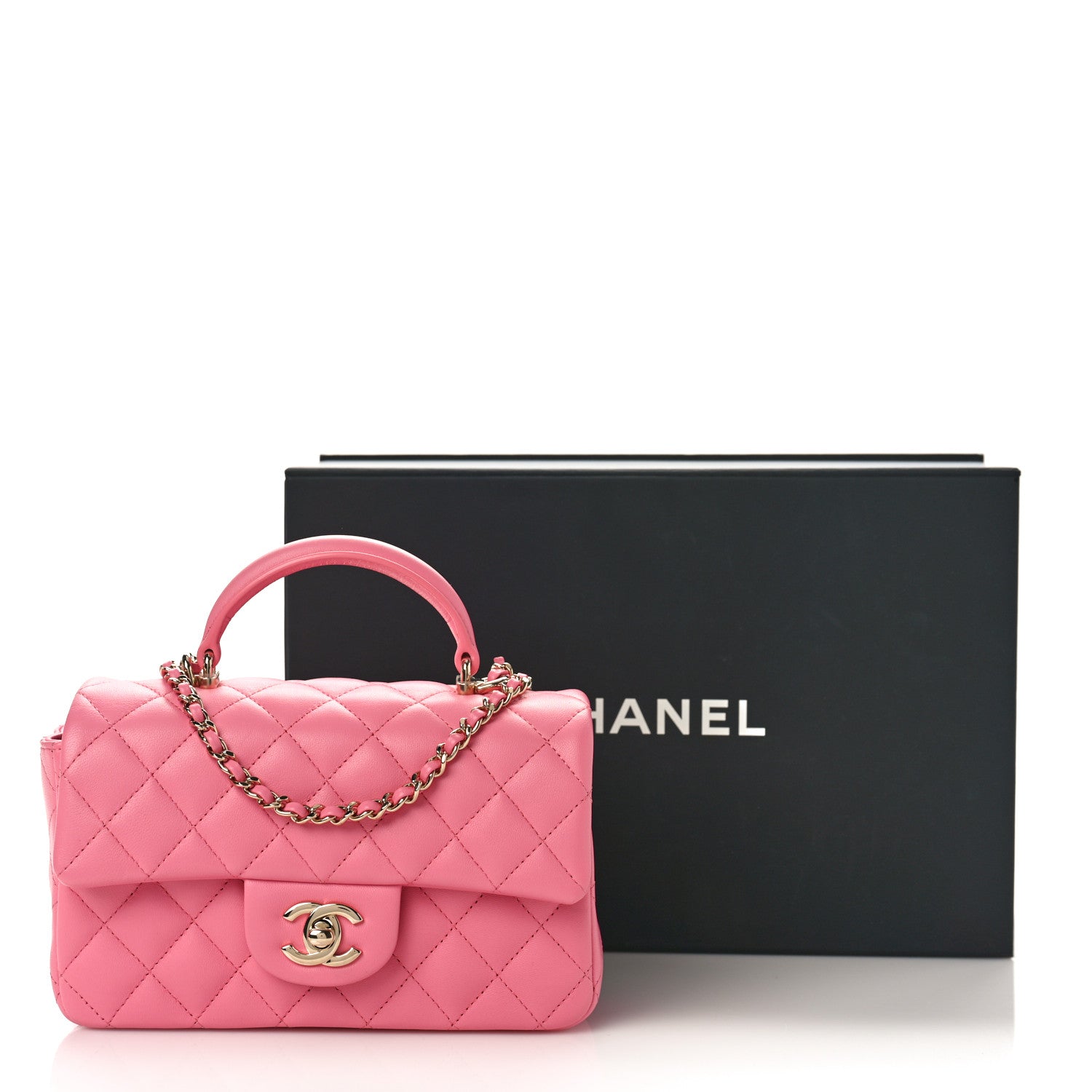 Chanel Lambskin Quilted Mini Top Handle Rectangular Flap Pink 10 of 10