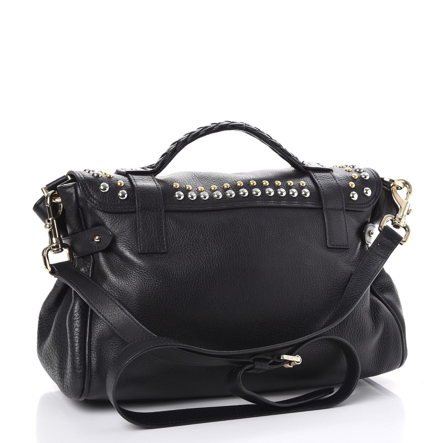 Soft Small Grain Calfskin Alexa Rivet Satchel Black