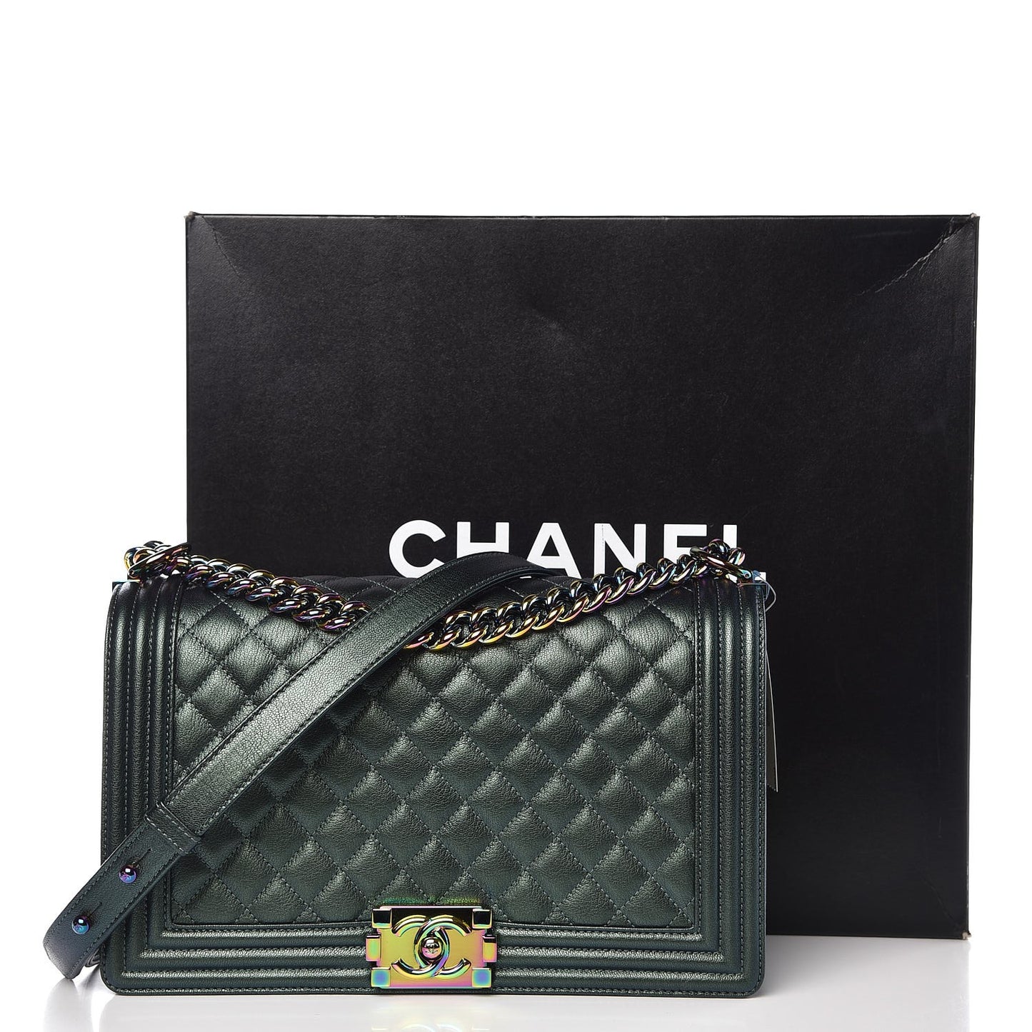 Iridescent Goatskin Quilted New Medium Boy Flap Green