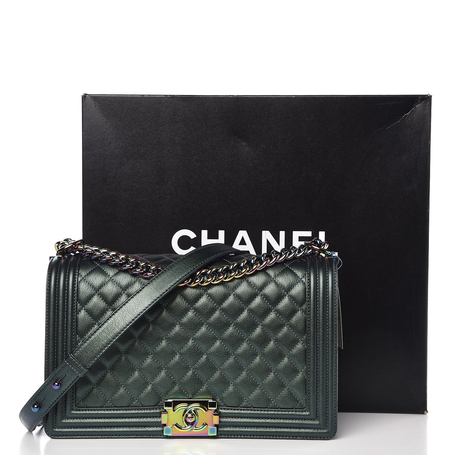 Chanel Iridescent Goatskin Quilted New Medium Boy Flap Green 9 of 9