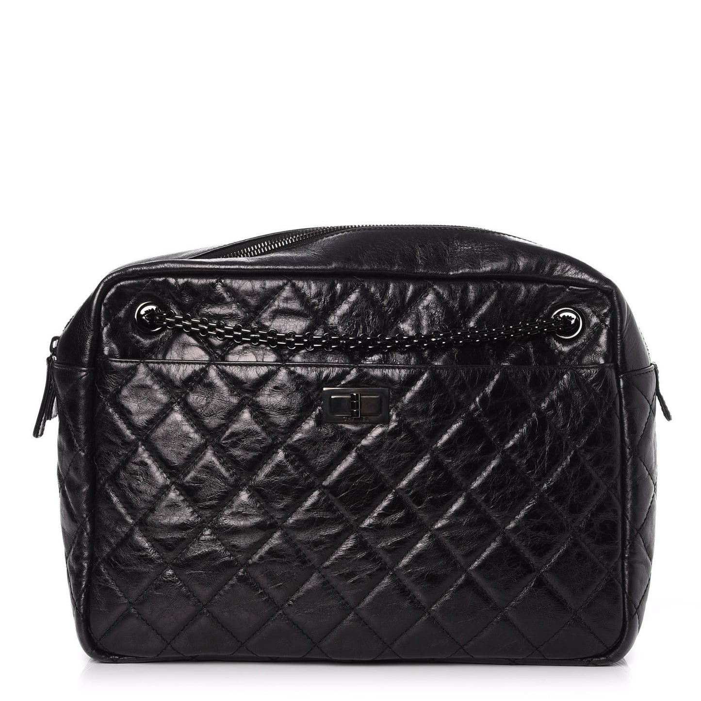 Metallic Aged Calfskin Quilted Large Reissue Camera Case Black