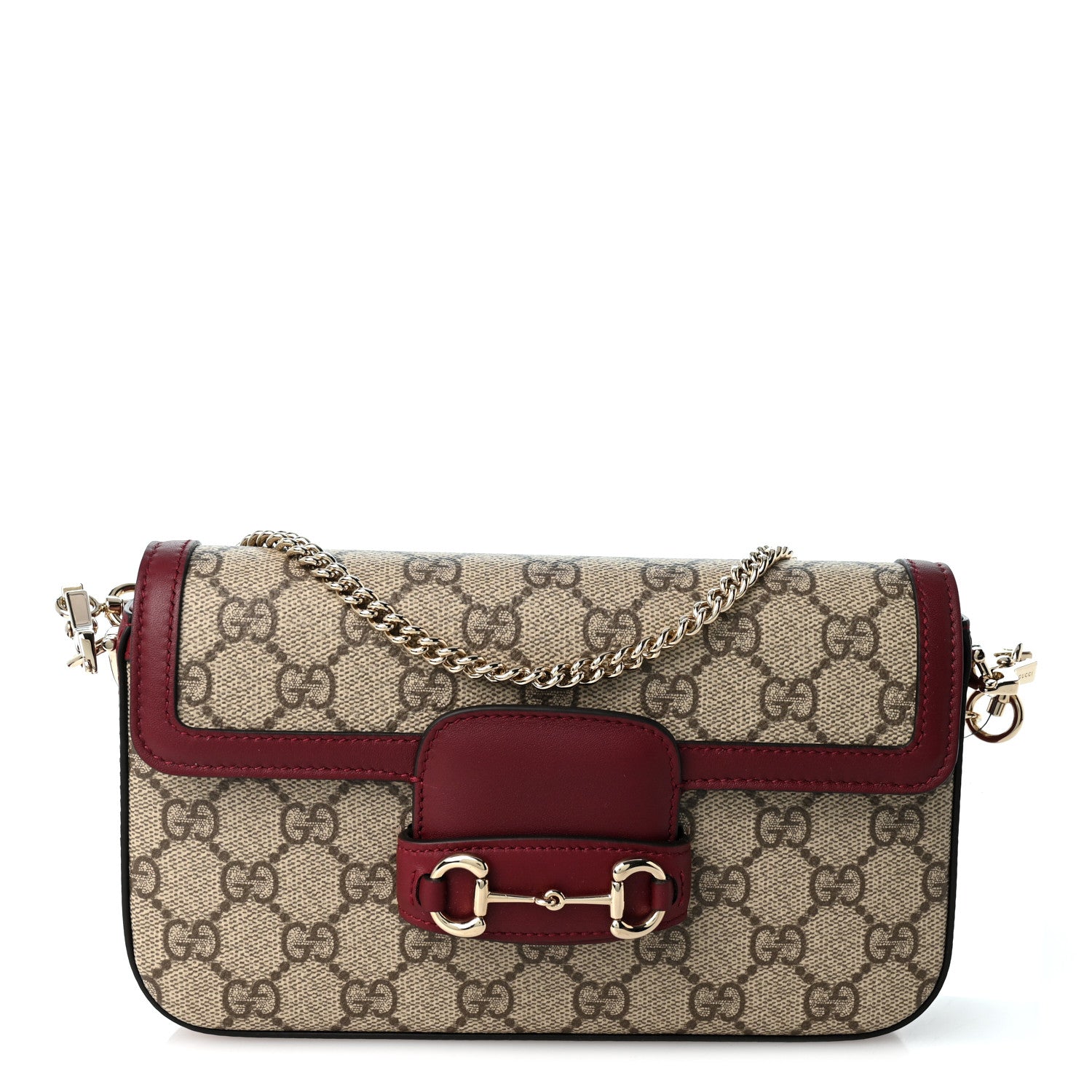 Gucci GG Supreme Monogram Azalea Calfskin Horsebit 1955 Mini Bag Beige Ebony Rosso Ancora 1 of 12