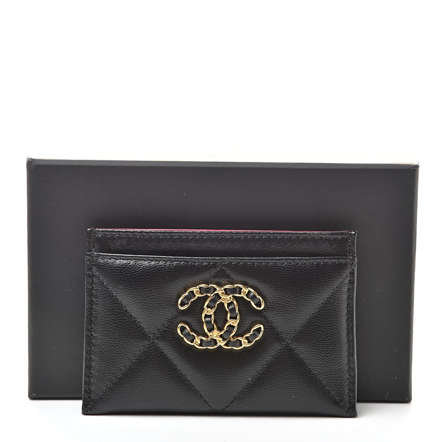 Chanel Shiny Goatskin Quilted Chanel 19 Card Holder Black 9 of 9