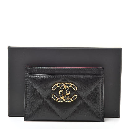 Chanel Shiny Goatskin Quilted Chanel 19 Card Holder Black 9 of 9