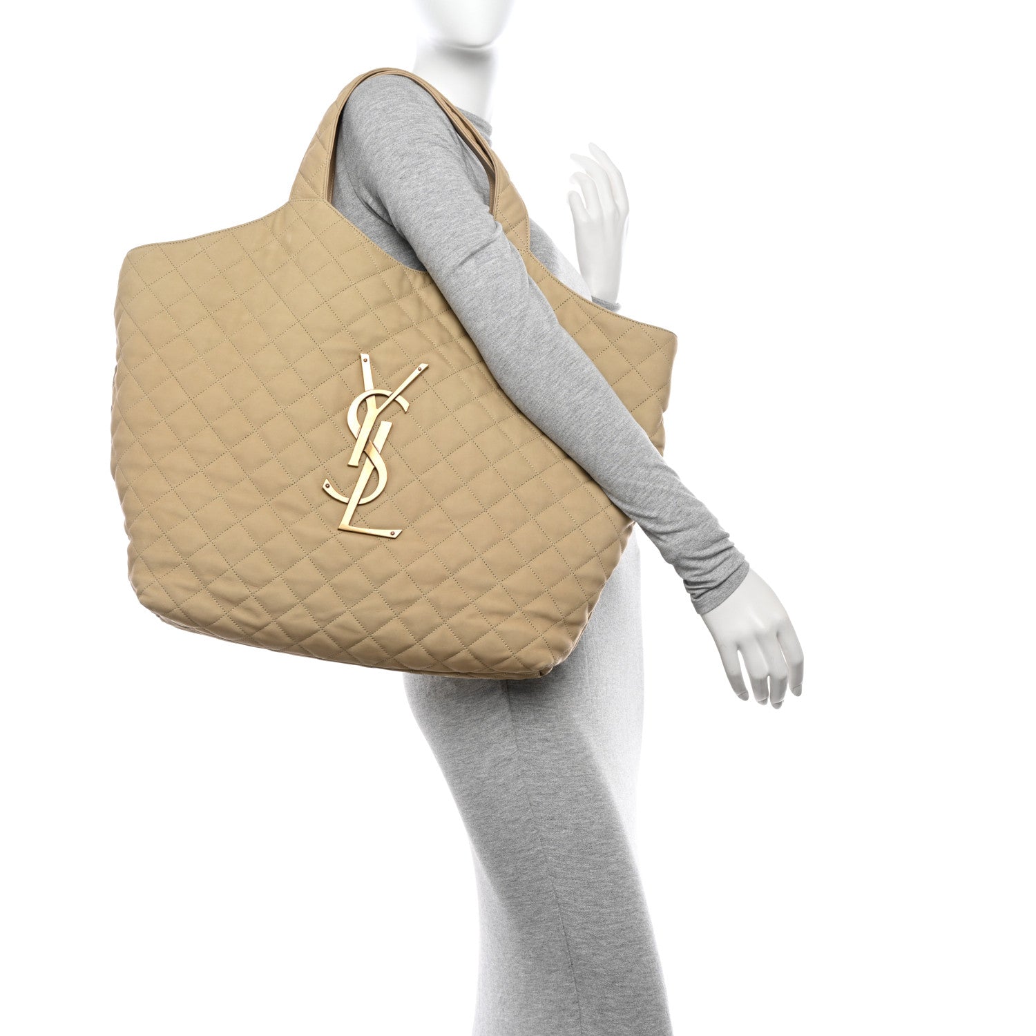 Saint Laurent Nubuck Suede Quilted Maxi Icare Shopping Tote Beige 2 of 12