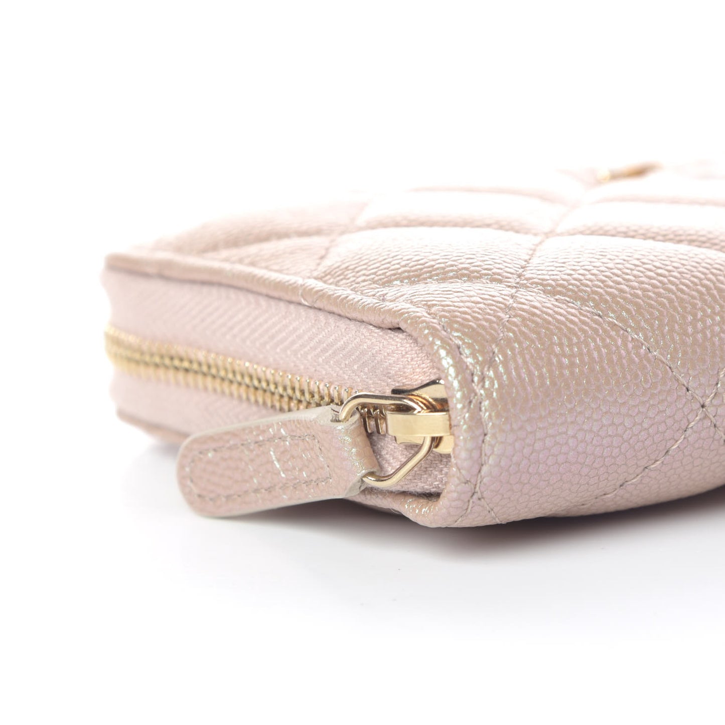 Iridescent Caviar Quilted Medium Zip Around Wallet Beige