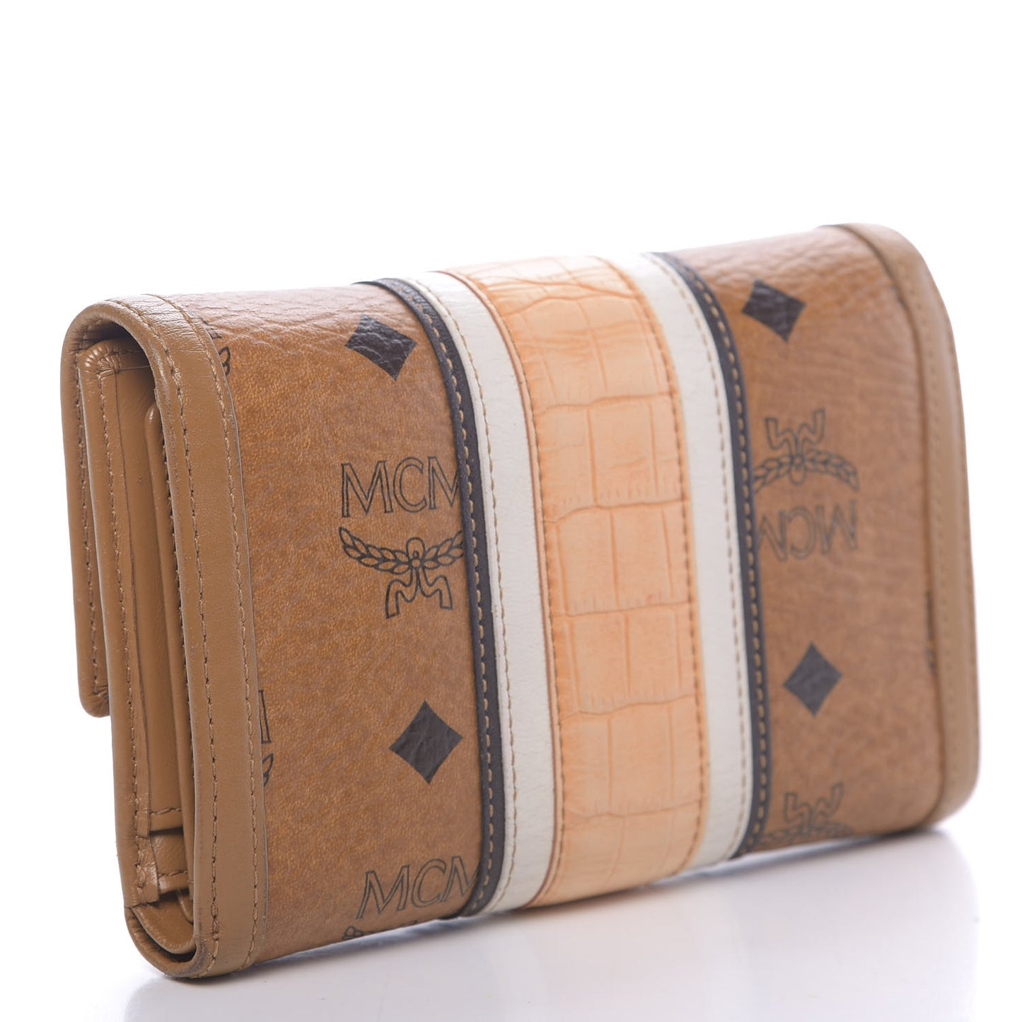 Visetos Crocodile Embossed Medium Tri-Fold Flap Wallet Cognac