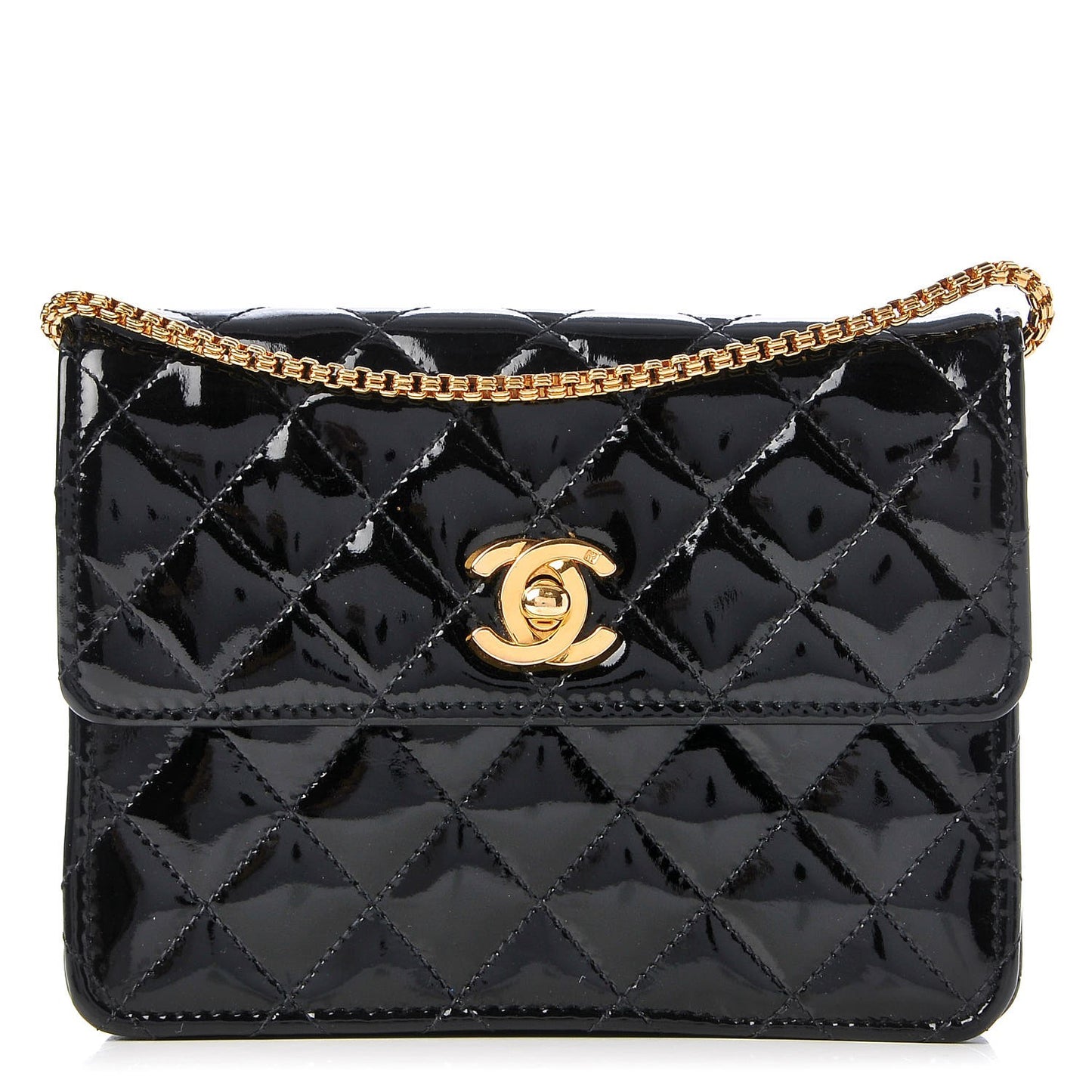 Patent Quilted Mini Flap Black
