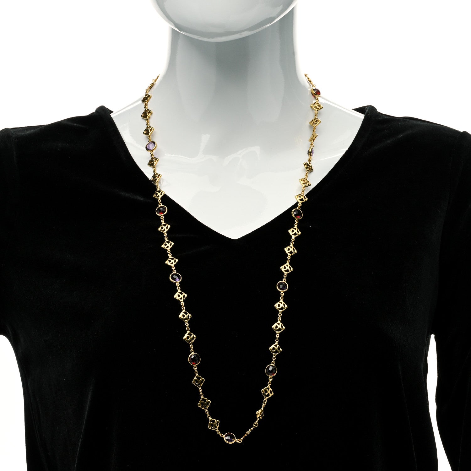 David Yurman 18K Yellow Gold Amethyst Garnet Logo Chain Necklace 2 of 5