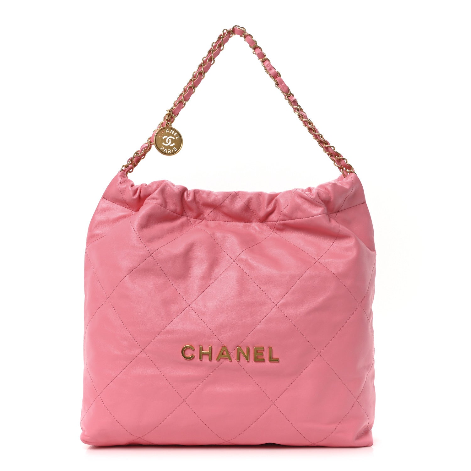 Chanel Shiny Calfskin Quilted Chanel 22 Drawstring Bag Coral Pink 1 of 11