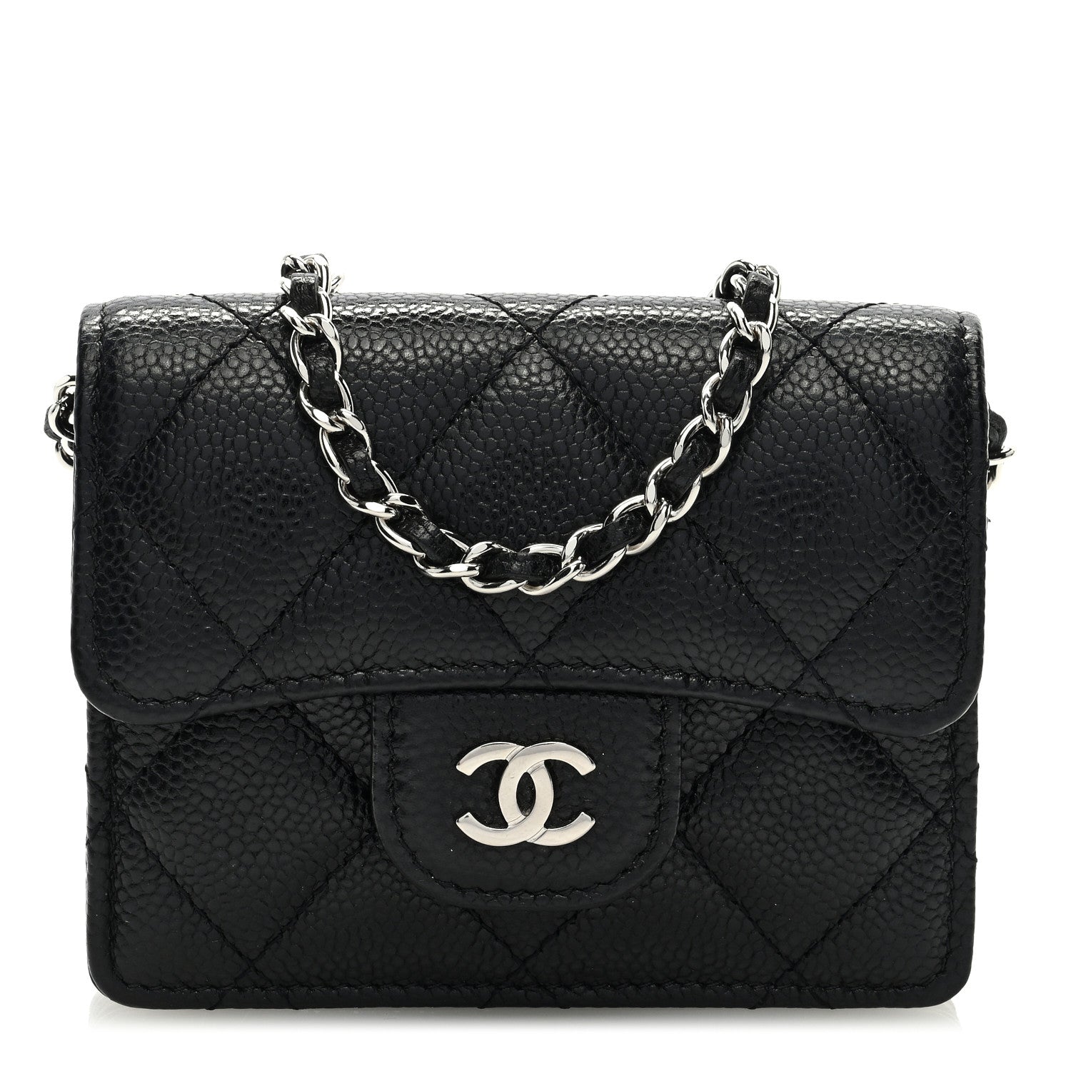 Chanel Caviar Quilted Flap Card Holder On Chain Black 1 of 9
