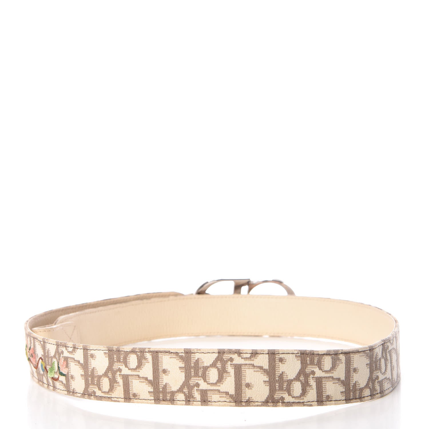 Christian Dior Canvas Monogram Vintage Flowers Embroidered Trotter Belt 90 36 Beige 3 of 6