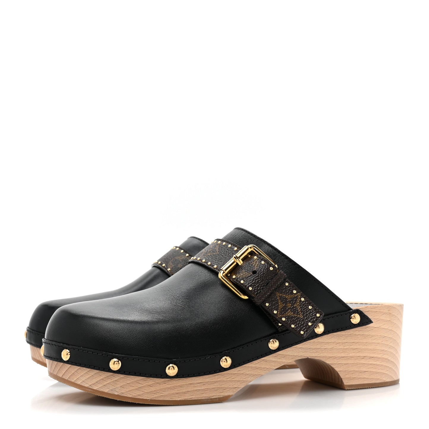 Calfskin Patent Monogram Cottage Clog Mules 40 Black