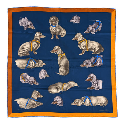 Hermes Silk Les Bassets Scarf 70 Marine Sepia 1 of 6
