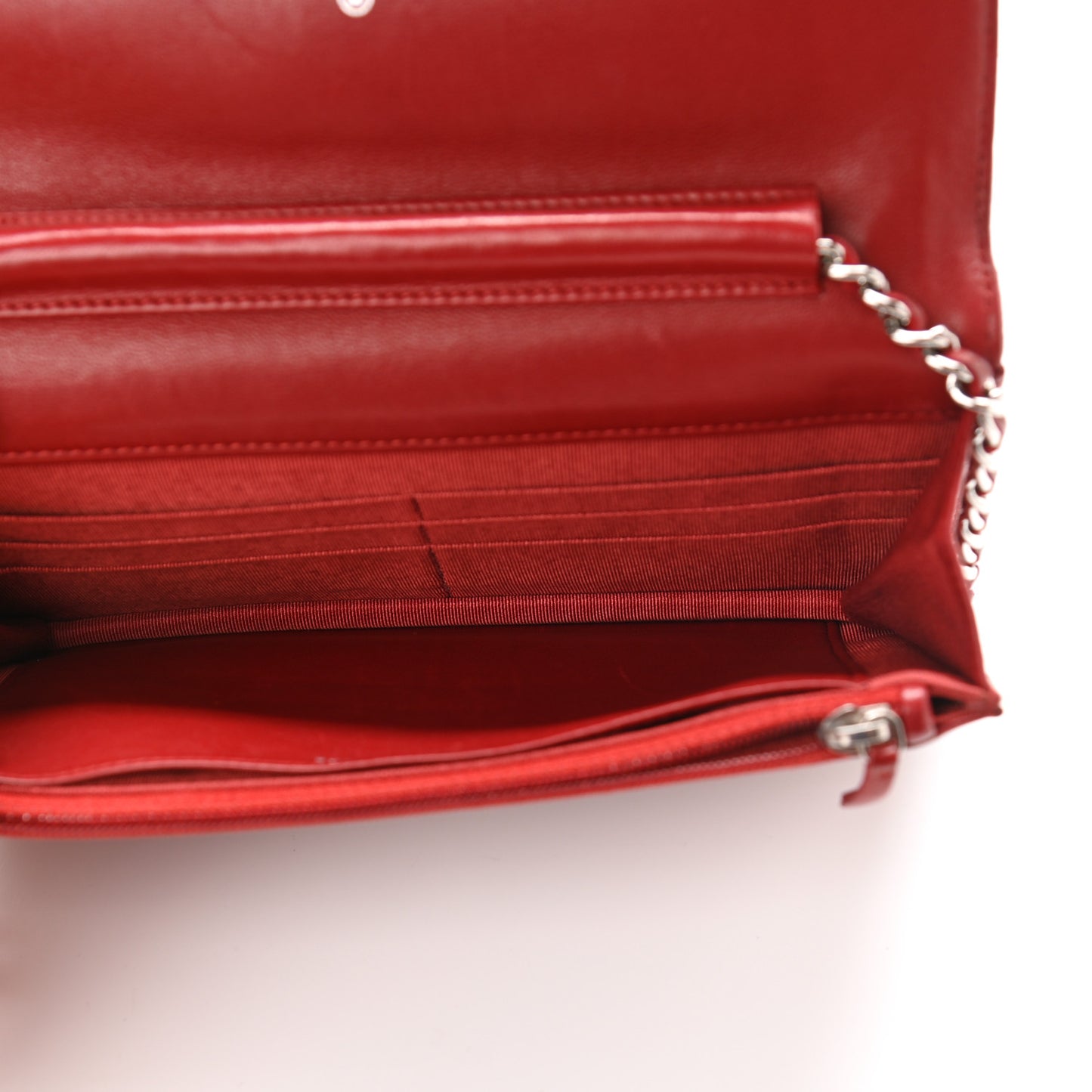 Lambskin Quilted Wallet On Chain WOC Red