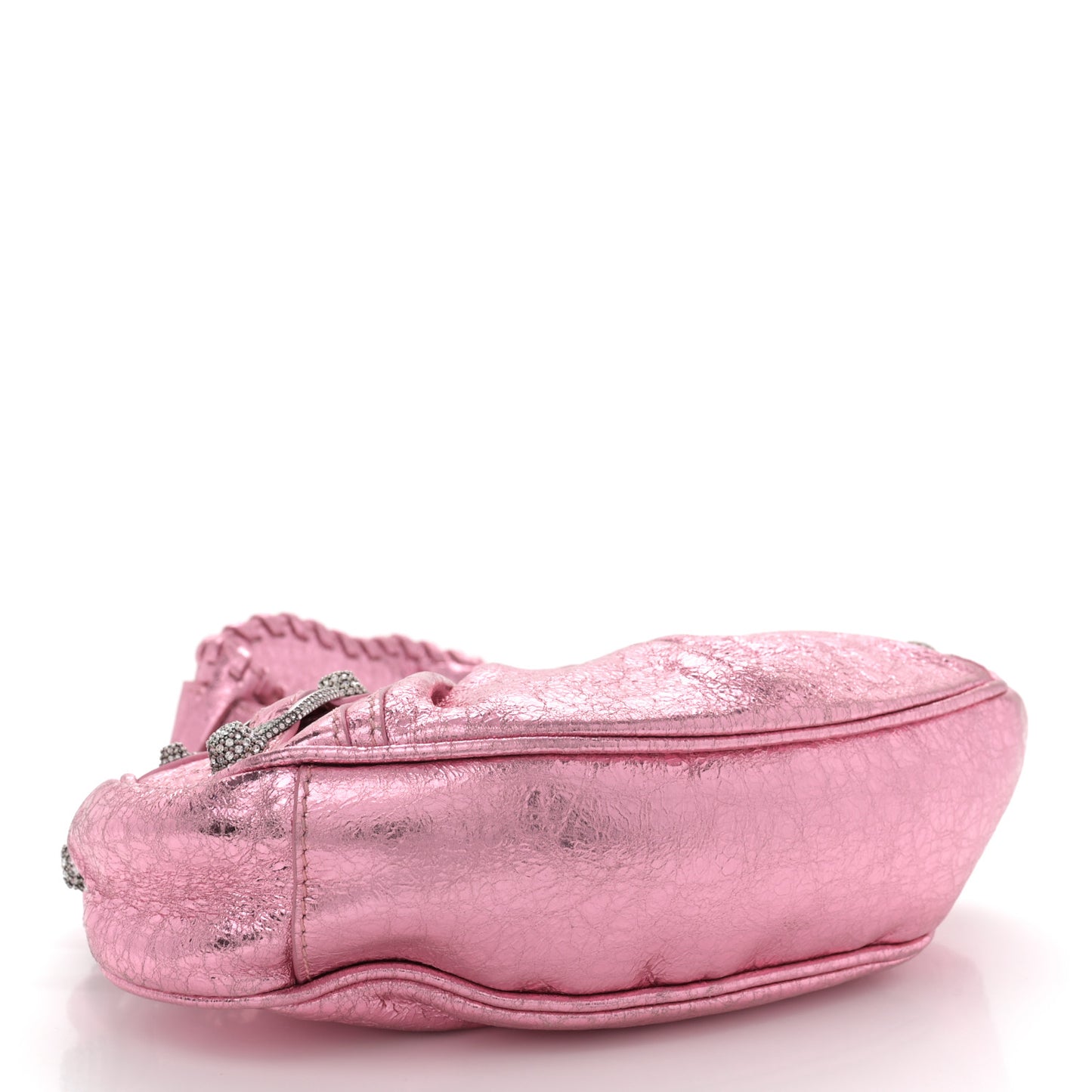 Metallic Agneau Arena Crystal Le Cagole Shoulder Bag XS Met Pink