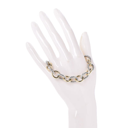 David Yurman Sterling Silver 18K Yellow Gold 10mm Medium Oval Link Bracelet 2 of 5