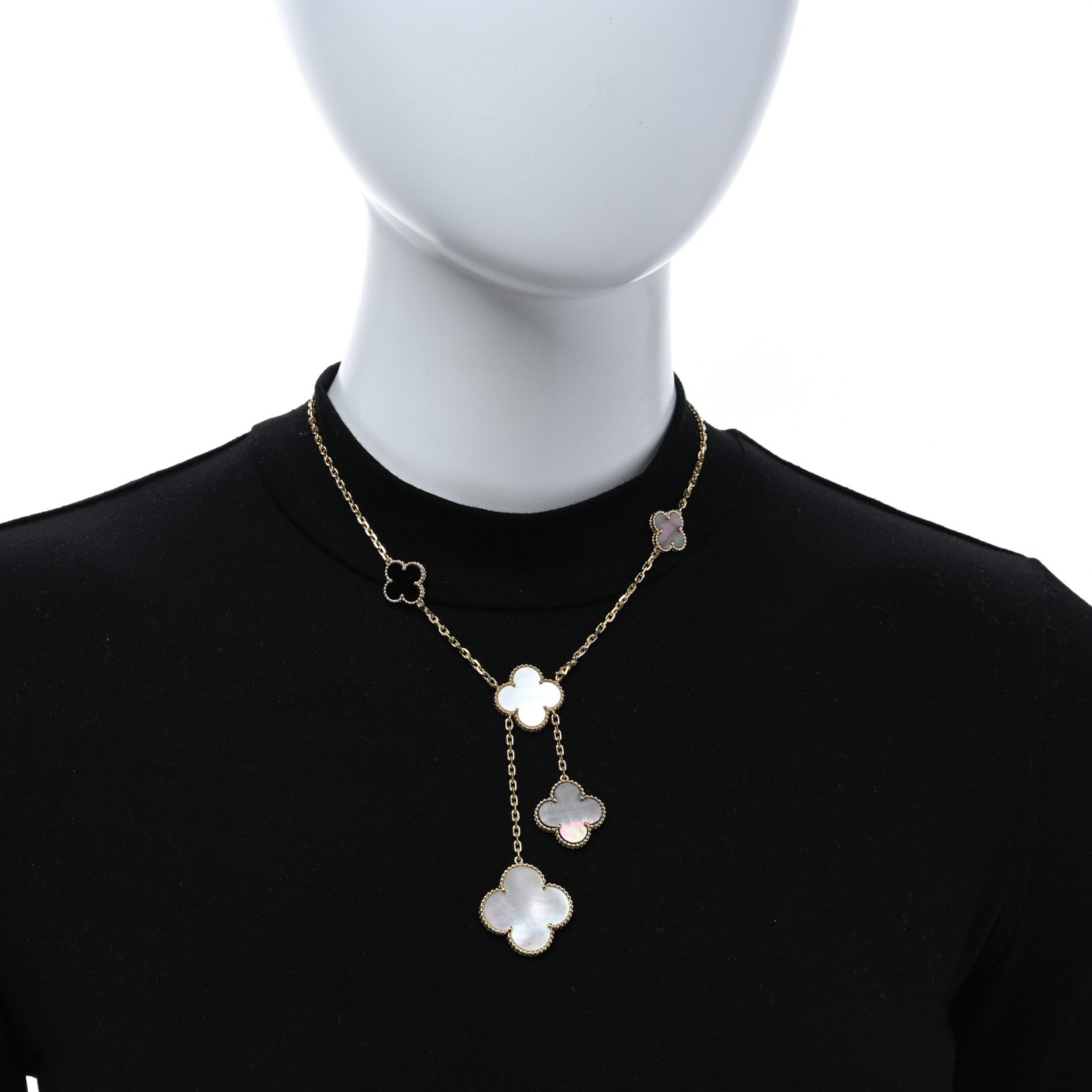 Van Cleef & Arpels 18K Yellow Gold Mother of Pearl Onyx 6 Motifs Magic Alhambra Necklace 2 of 6