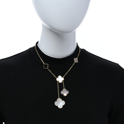 Van Cleef & Arpels 18K Yellow Gold Mother of Pearl Onyx 6 Motifs Magic Alhambra Necklace 2 of 6