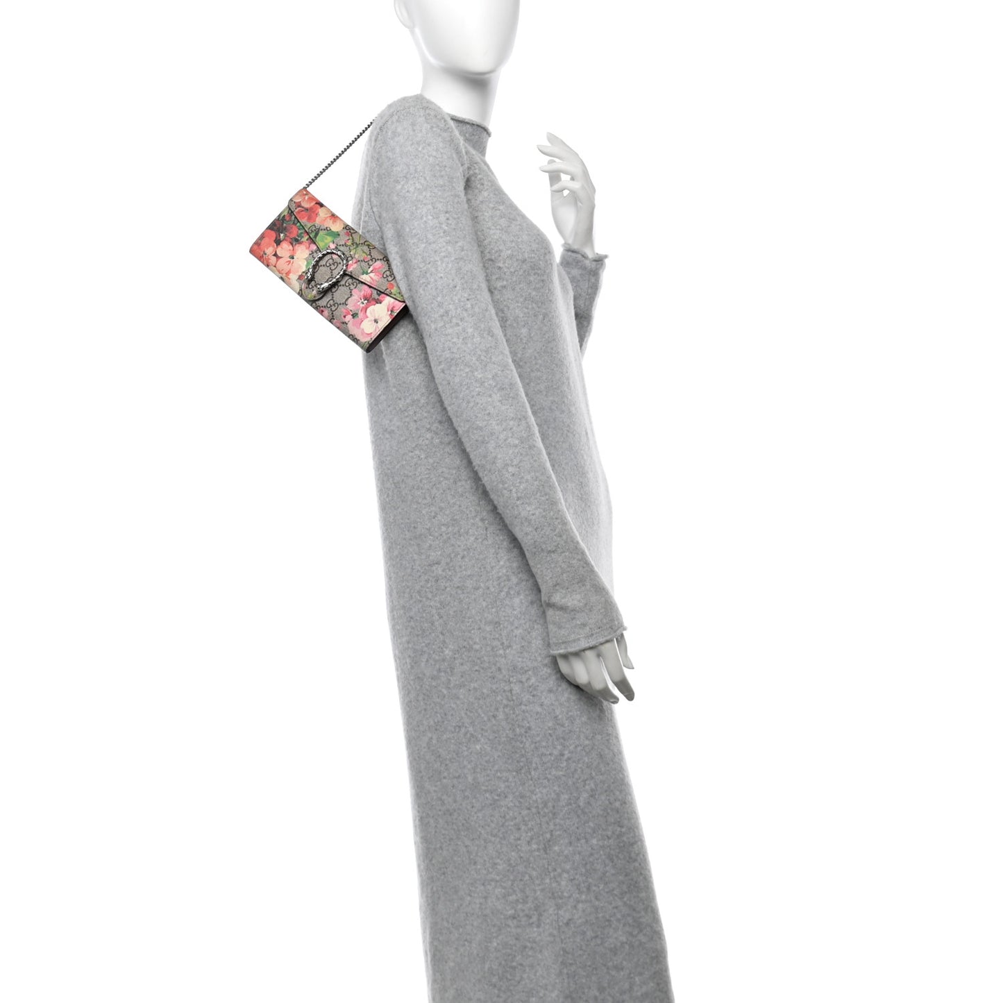 GG Supreme Monogram Blooms Dionysus Chain Clutch Wallet Beige Multicolor Dry Rose