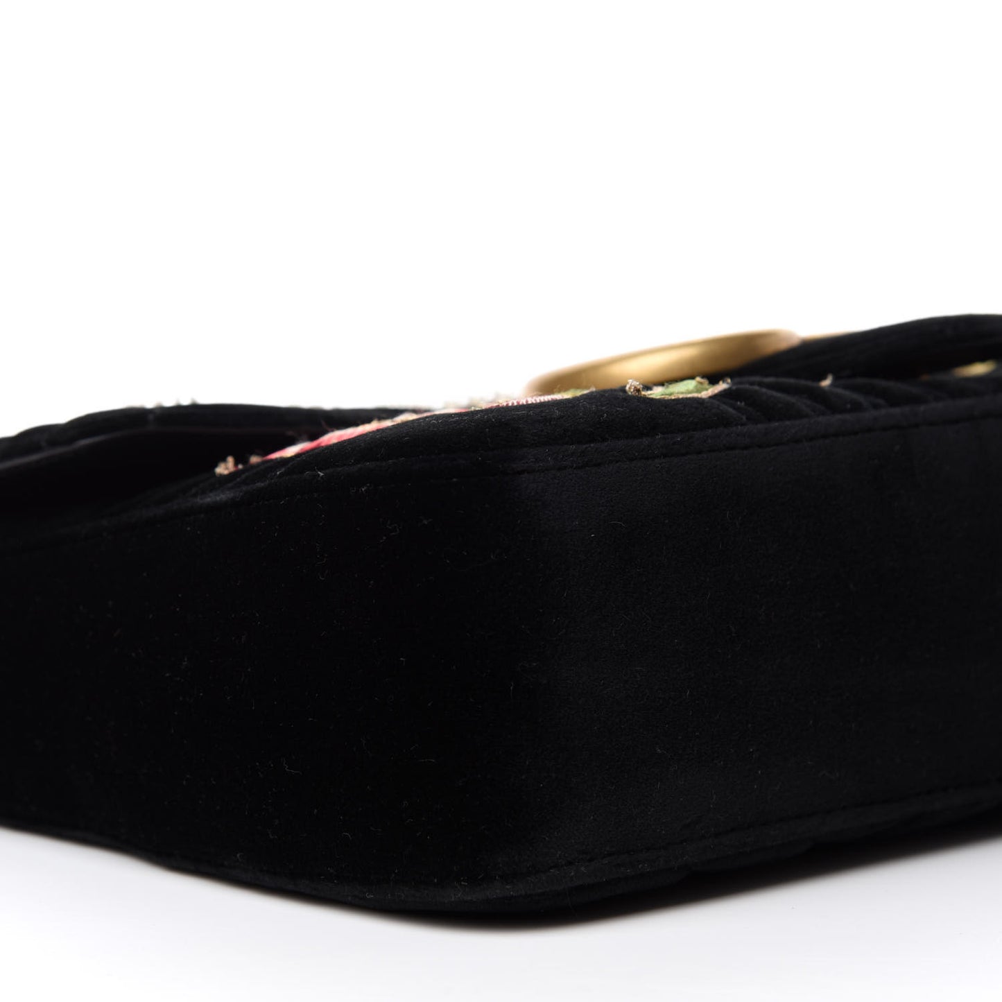Velvet Matelasse Loved Embroidered Medium GG Marmont Shoulder Bag Black
