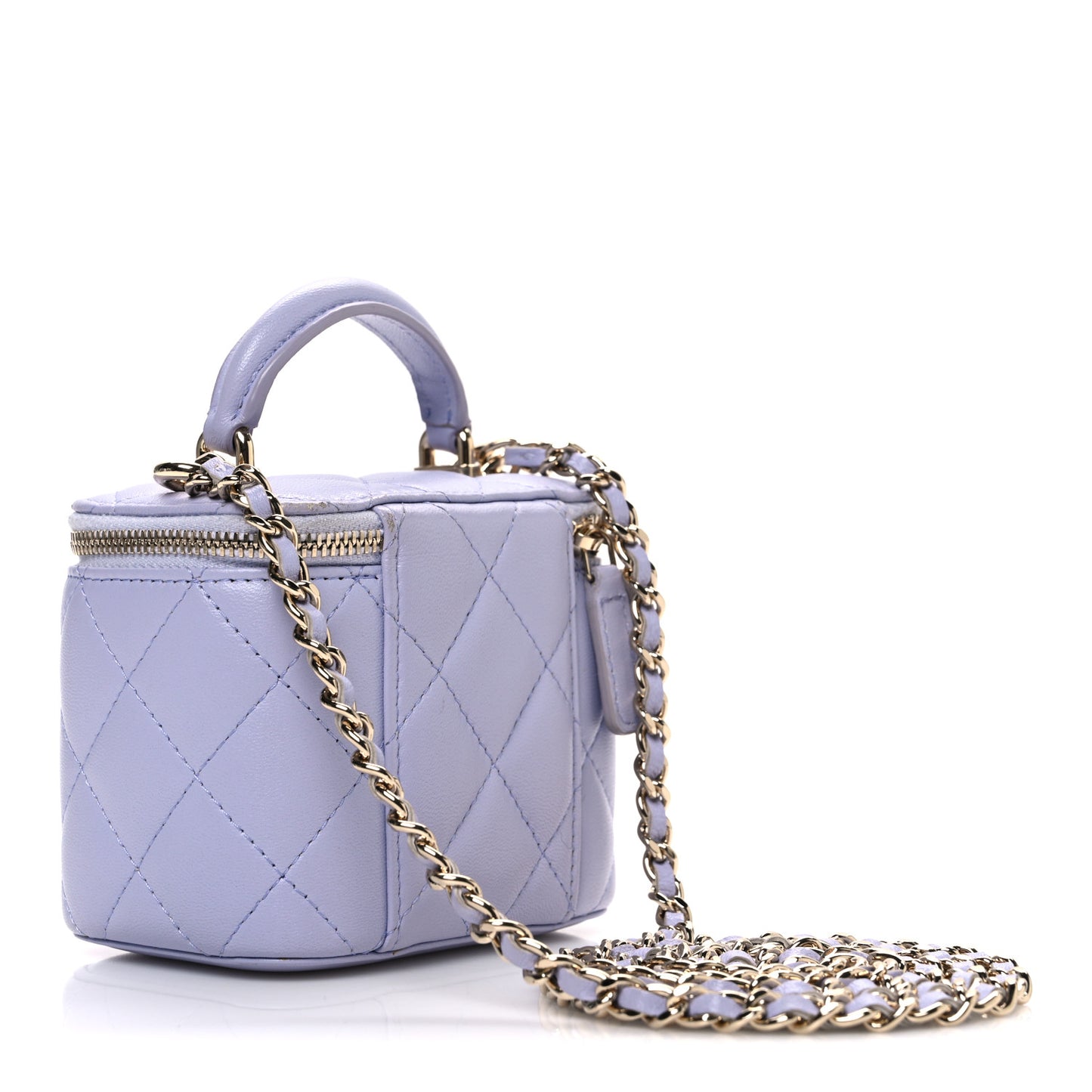 Lambskin Quilted Top Handle Mini Vanity Case With Chain Lilac