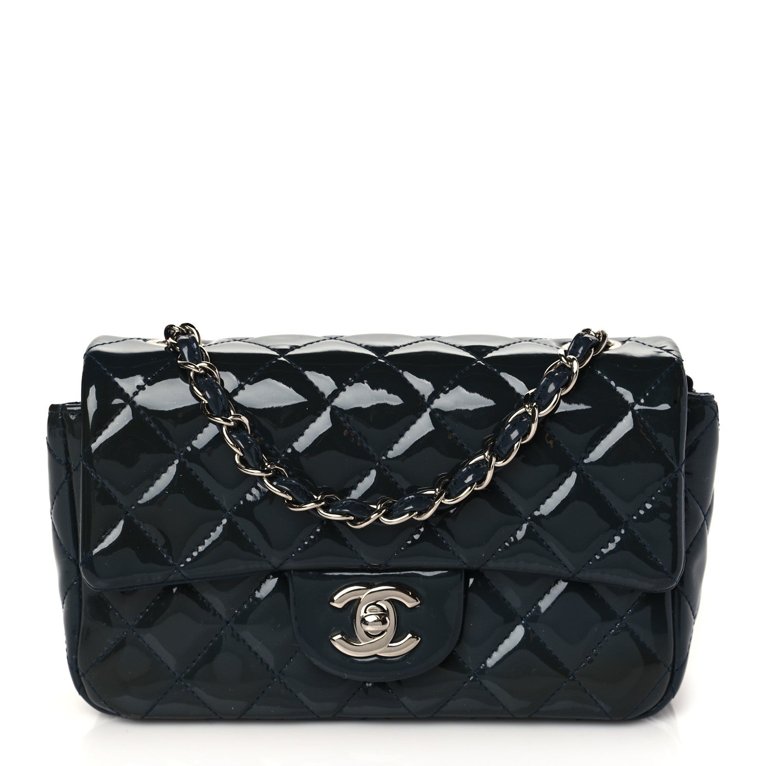 Chanel Patent Calfskin Quilted Mini Rectangular Flap Navy Blue 1 of 10