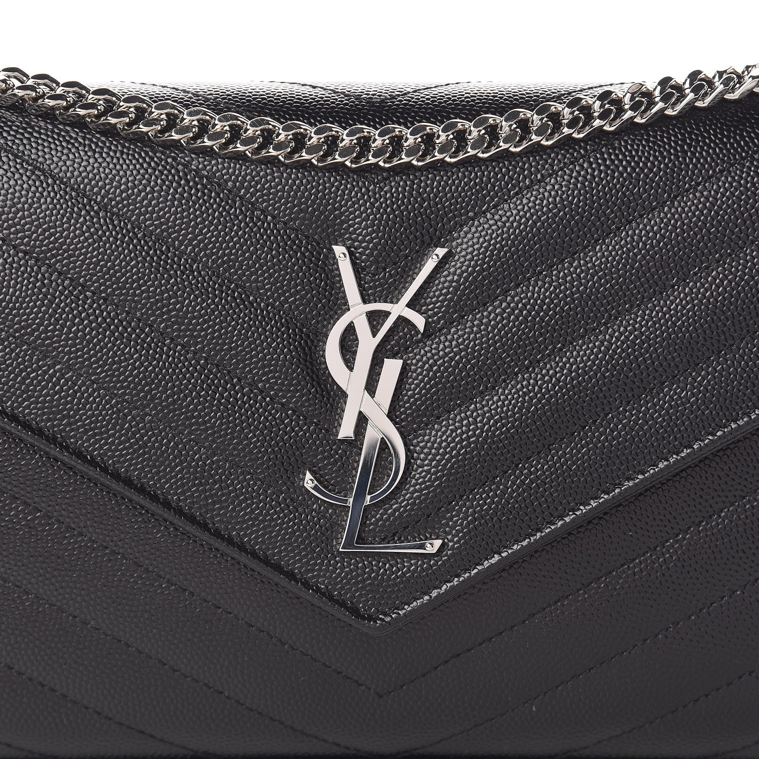 Saint Laurent Grain De Poudre Matelasse Chevron Monogram Chain Wallet Black 7 of 10