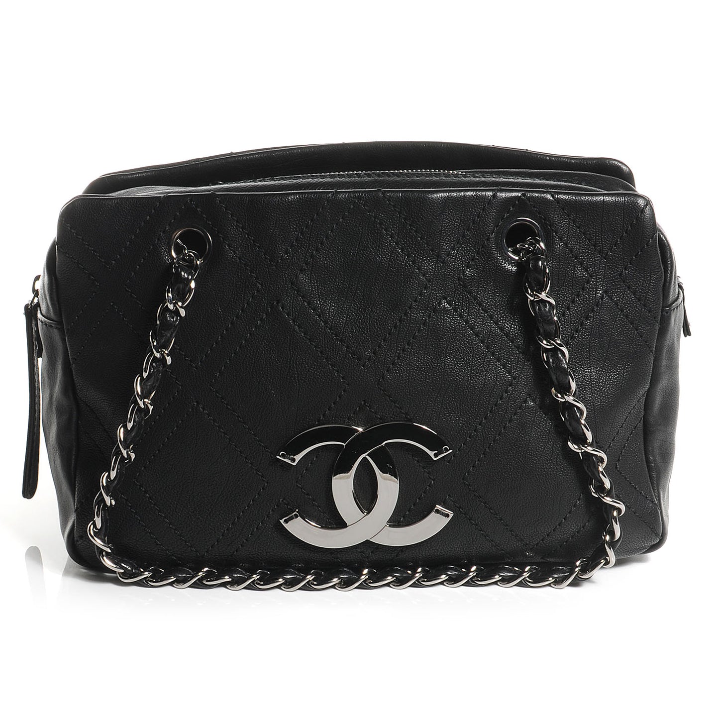 Calfskin Small Diamond Stitch Tote Black