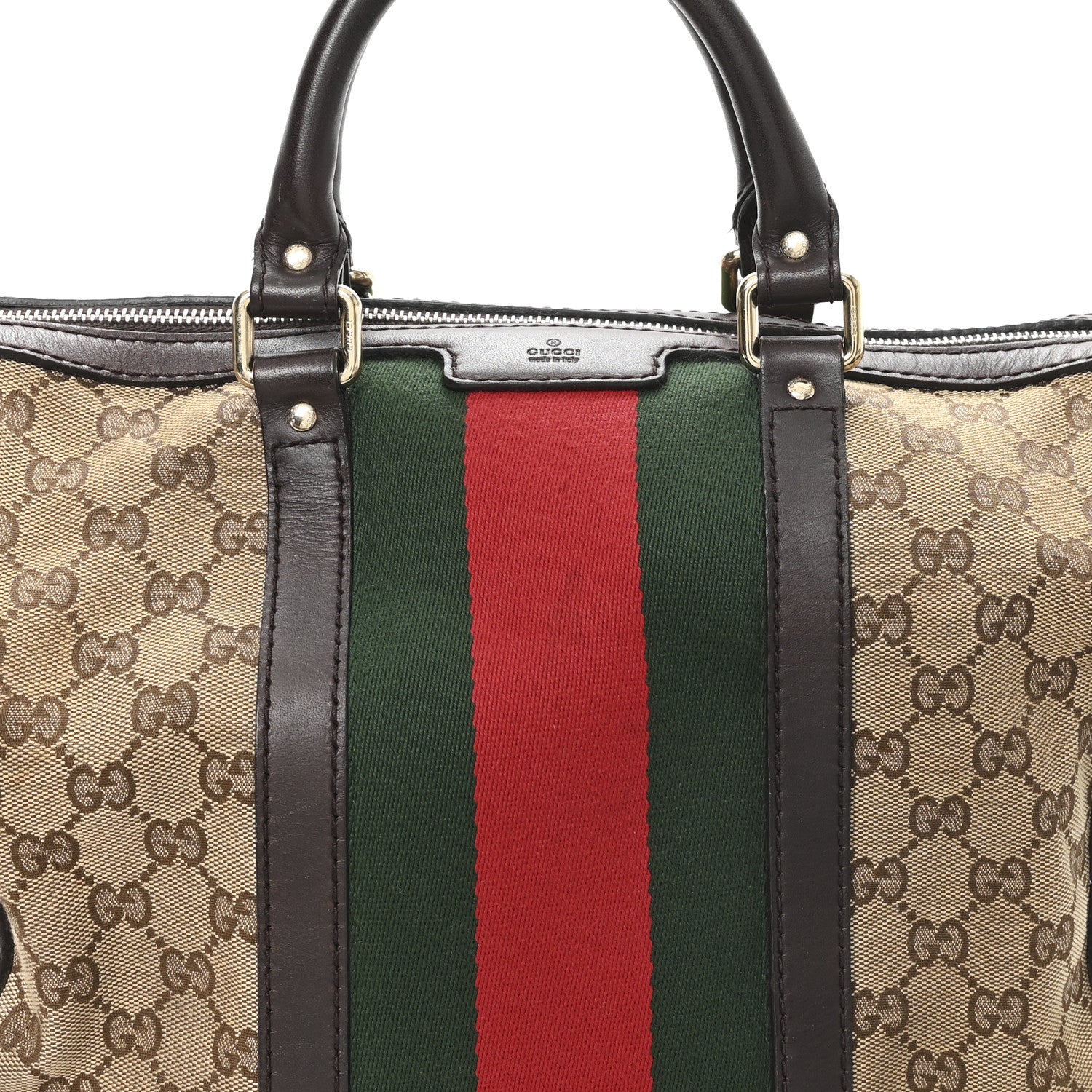 Gucci Monogram Vintage Web Medium Boston Dark Brown 8 of 12