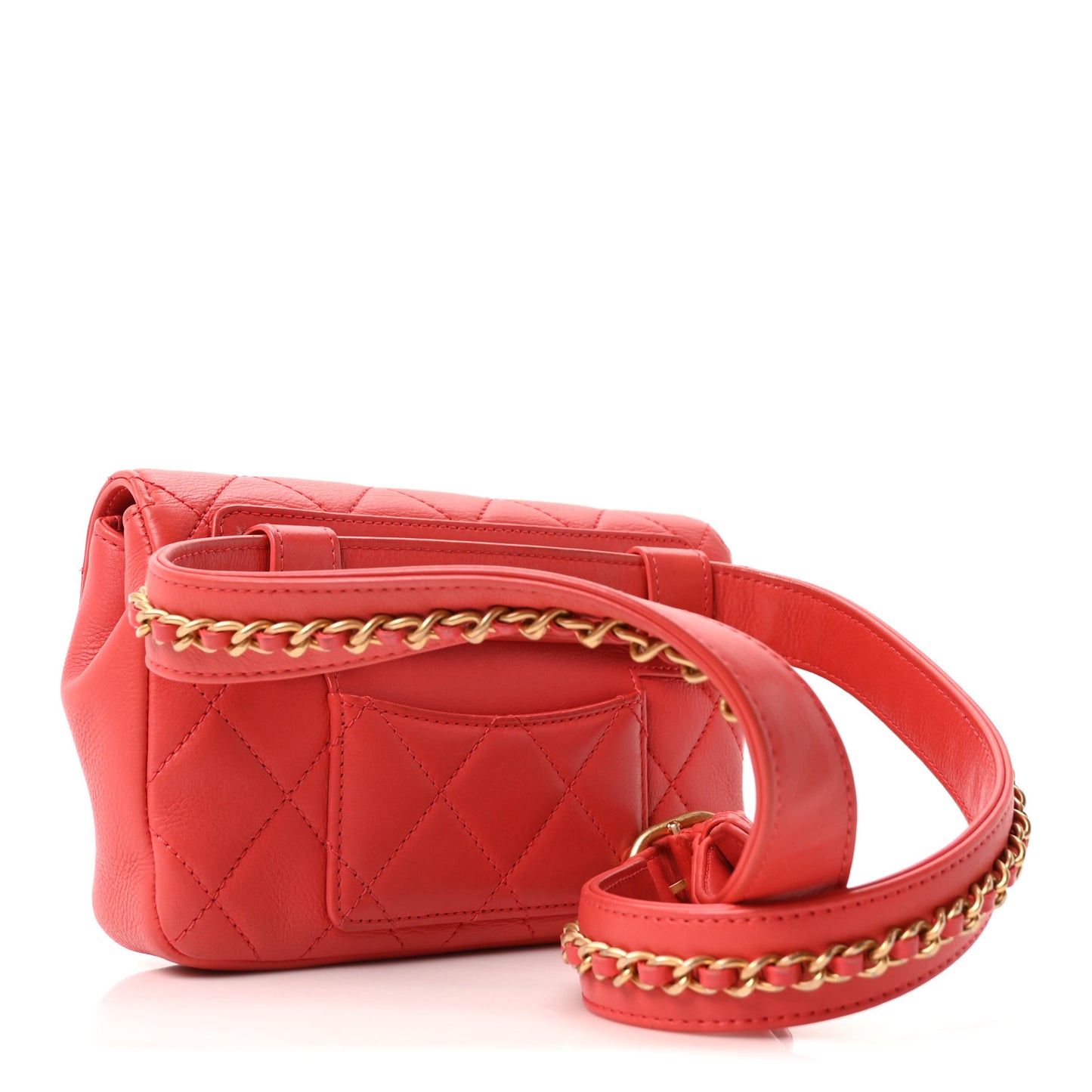 Calfskin Quilted Flap Waist Bag Red