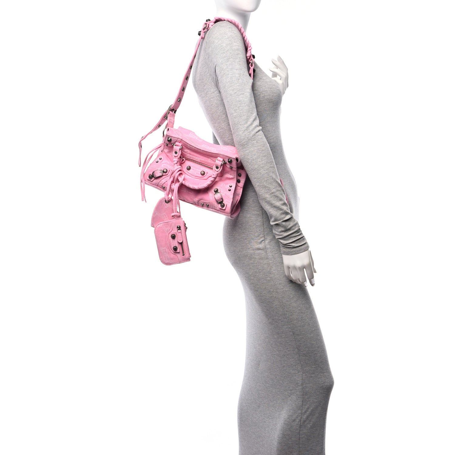 Balenciaga Denim BB Monogram Neo Cagole Handbag XS Pink 1558083