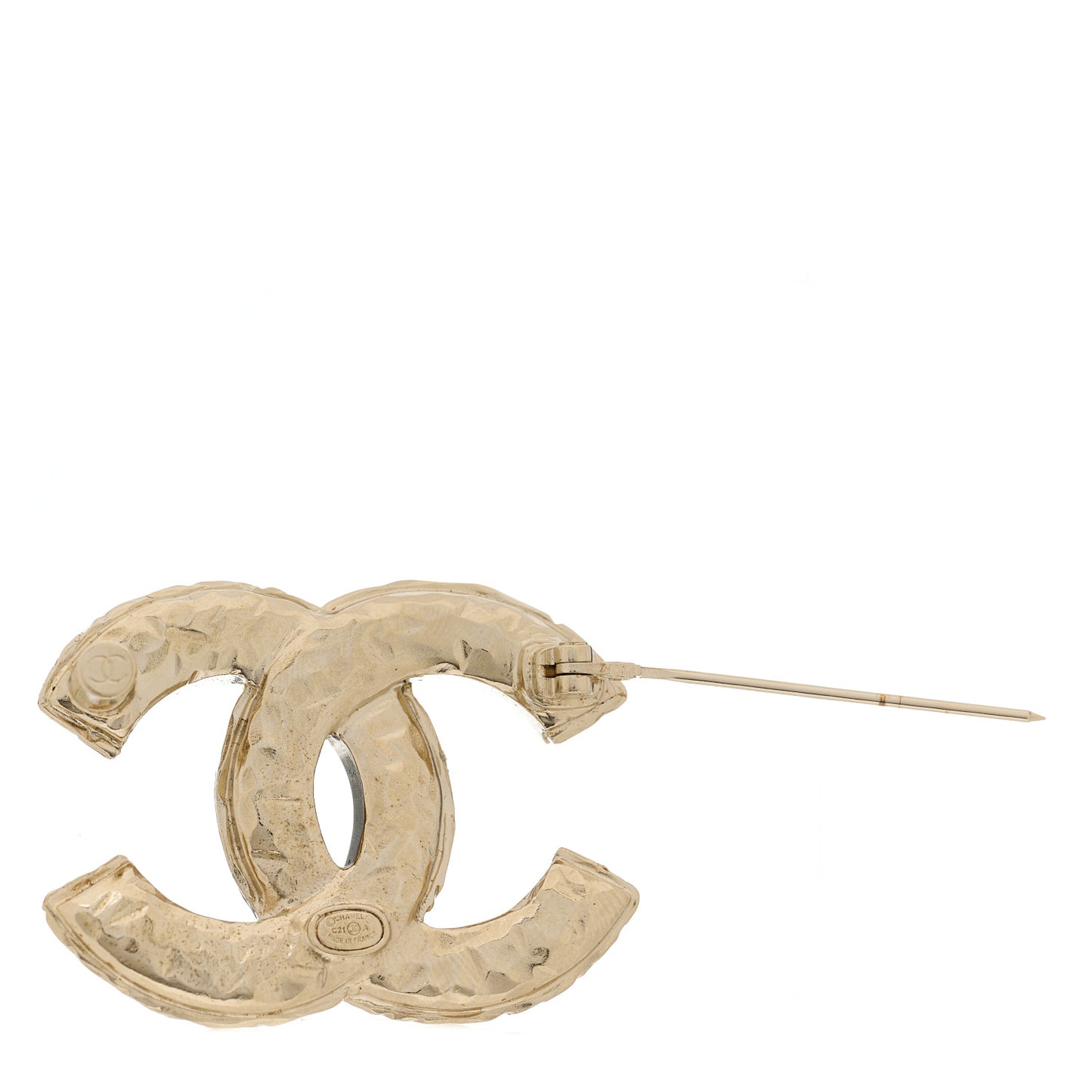 Crystal Textured CC Brooch Light Gold