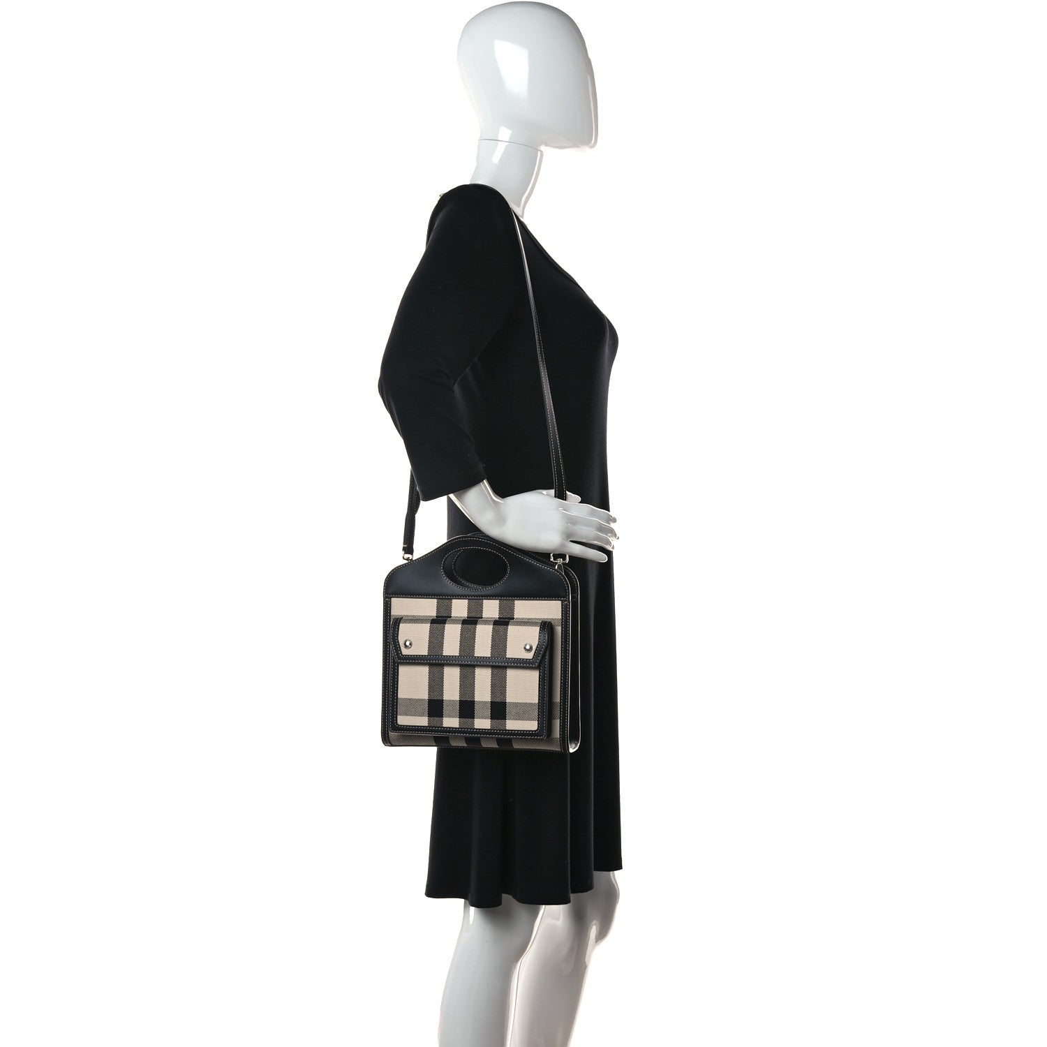 Burberry Smooth Calfskin Archive Canvas Check Mini Pocket Bag Butter Beige Black 2 of 10