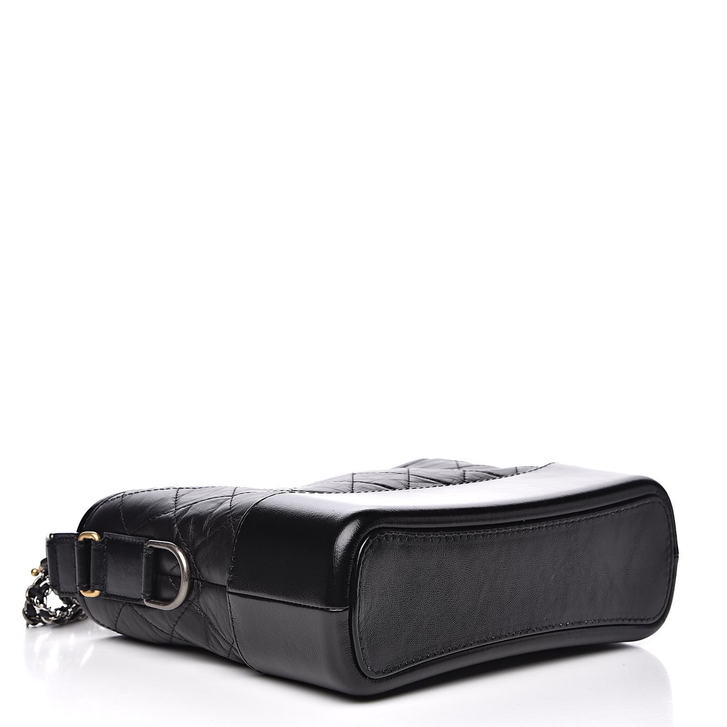 Aged Smooth Calfskin Quilted Medium Gabrielle Logo Hobo Black