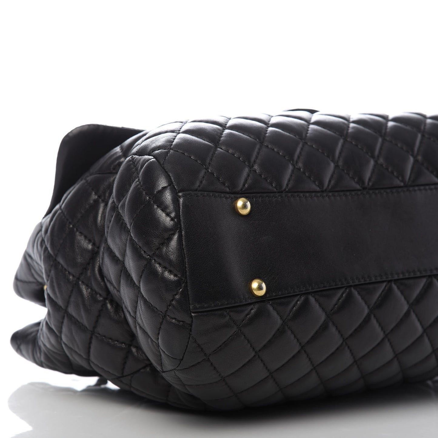 Lambskin Quilted Large Fluffy CC Shopping Tote Black