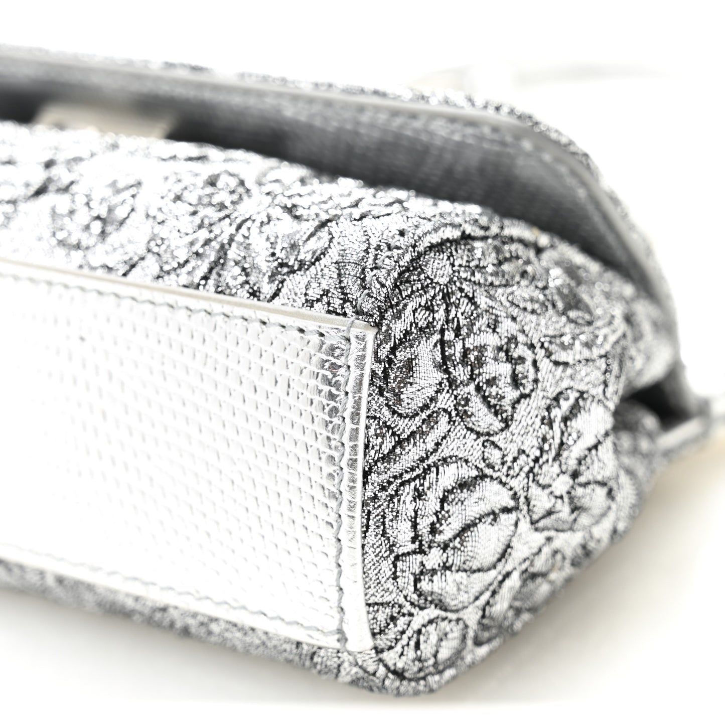 Brocade Fabric Lizard Calfskin Embossed Small Miss Sicily Satchel Silver