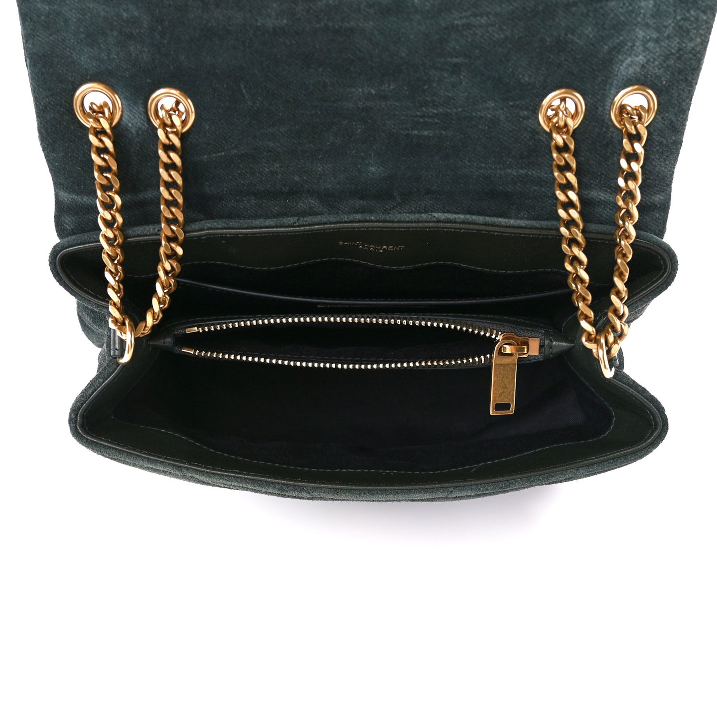 Suede Calfskin Y Quilted Monogram Small Loulou Chain Satchel Green