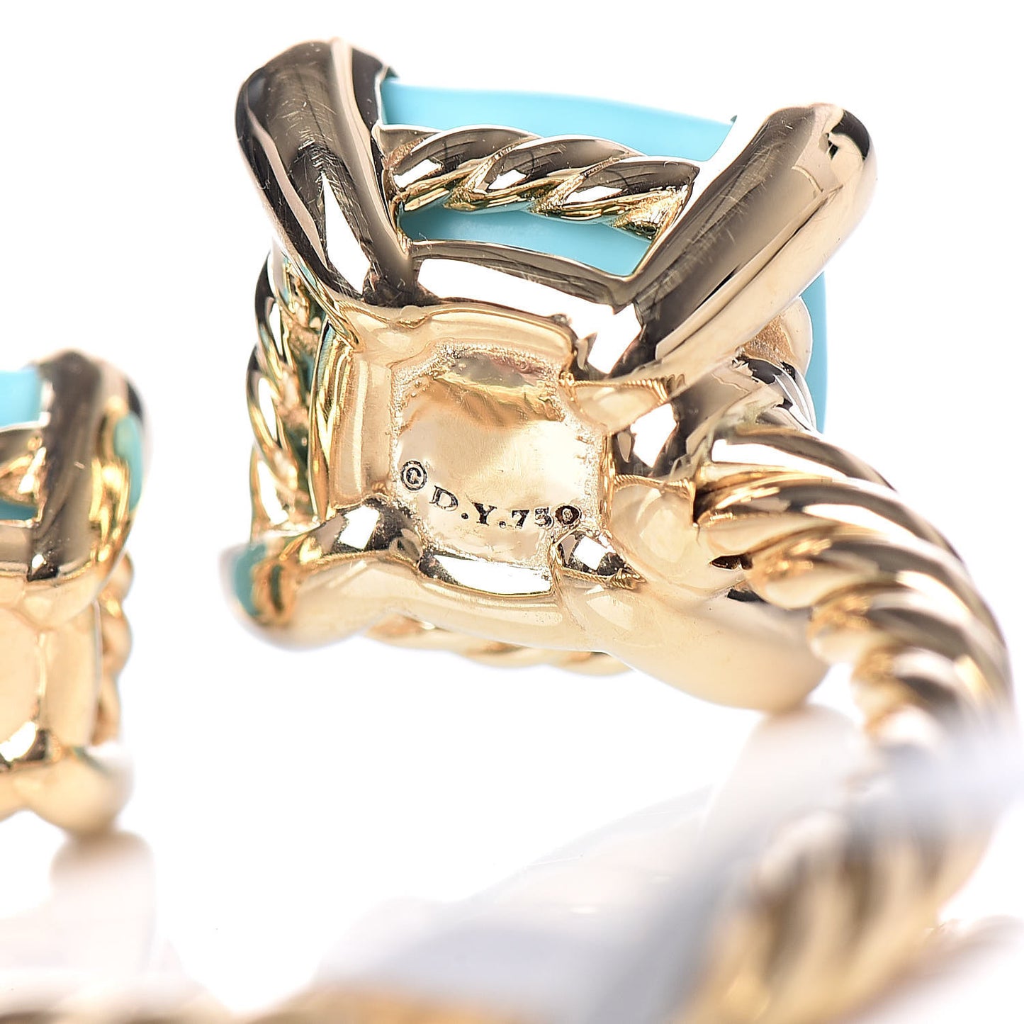 18K Yellow Gold Diamond Turquoise Chatelaine Bypass Ring 54 7