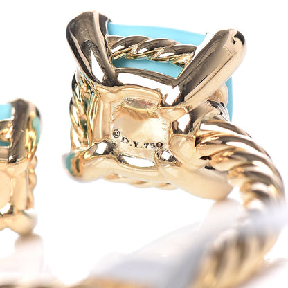 David Yurman 18K Yellow Gold Diamond Turquoise Chatelaine Bypass Ring 54 7 6 of 6