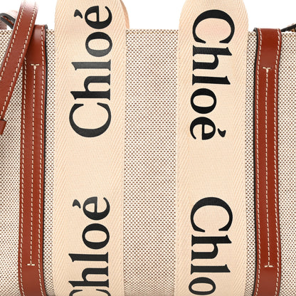 Chloe Cotton Calfskin Small Woody Ribbon Tote With Strap White Brown 8 of 11