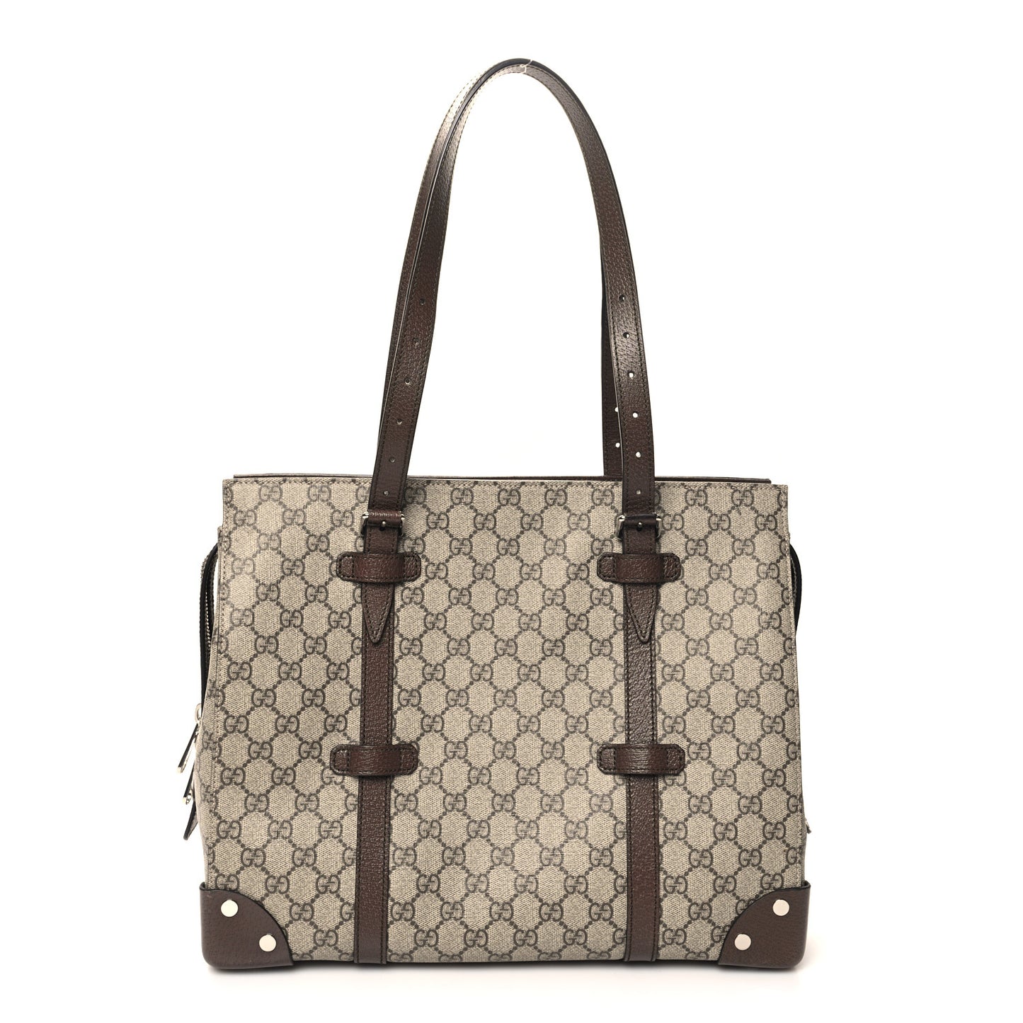 GG Supreme Monogram Textured Dollar Calfskin Medium Detail Tote Beige Ebony New Acero