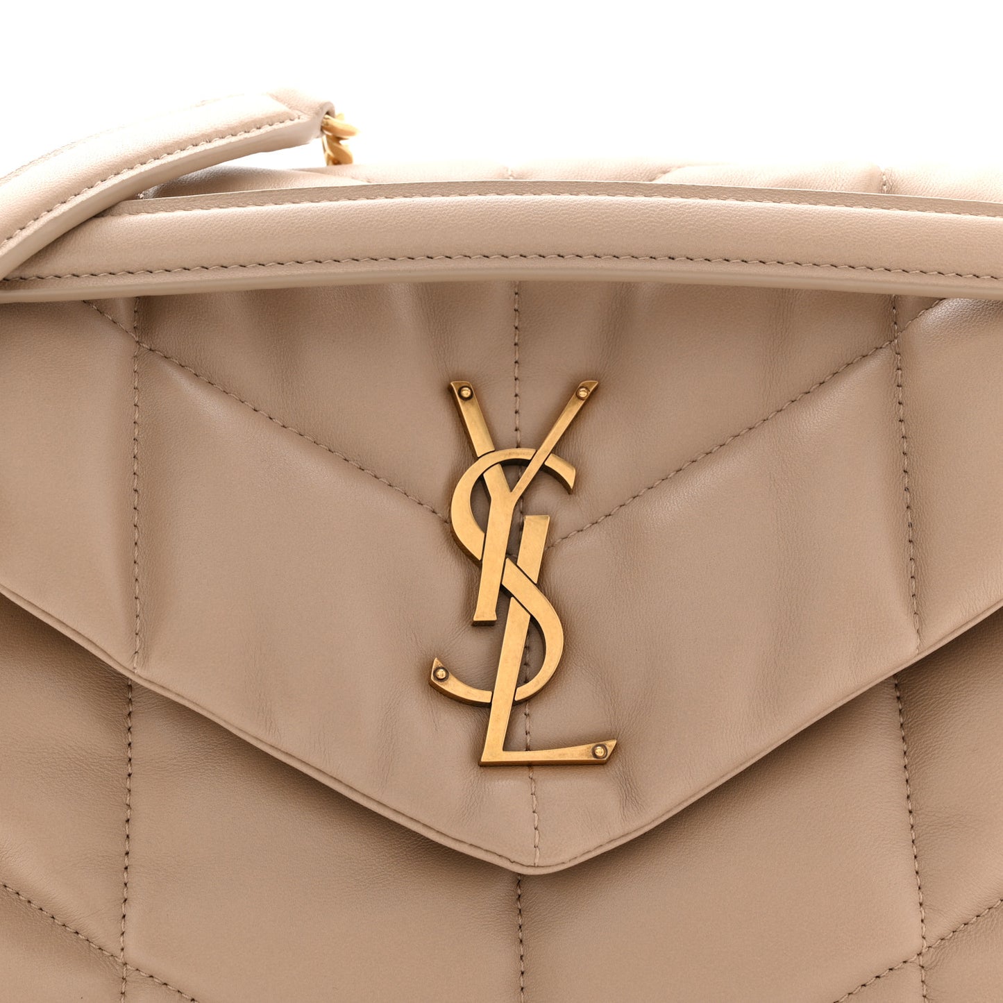 Lambskin Quilted Small Loulou Puffer Monogram Chain Satchel Dark Beige